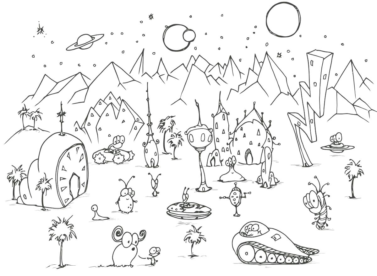 Раскраски с космическими инопланетянами для детей