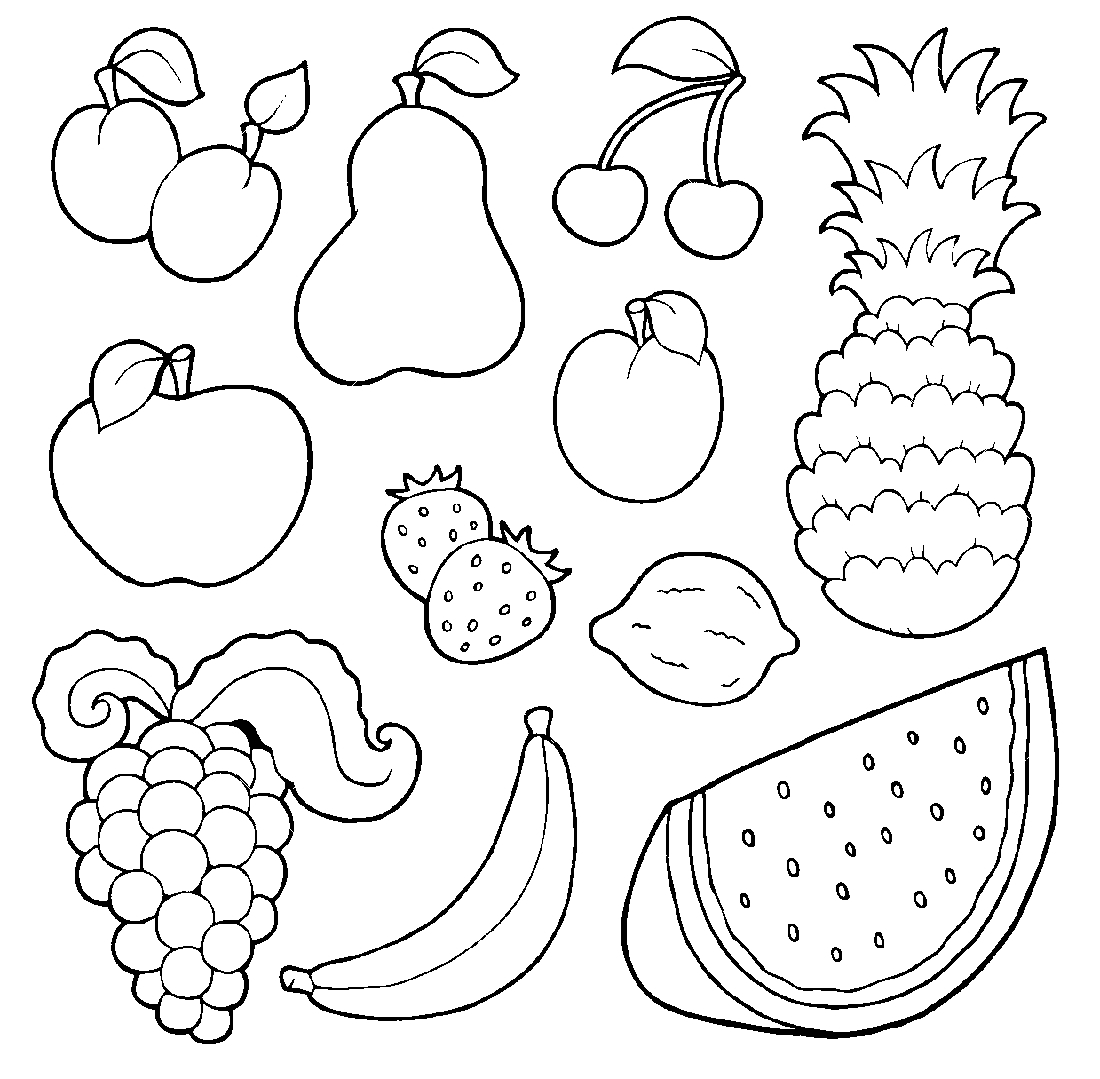 Бумажная раскраска с фруктами и ягодами для детей (Фрукты, Ягоды)