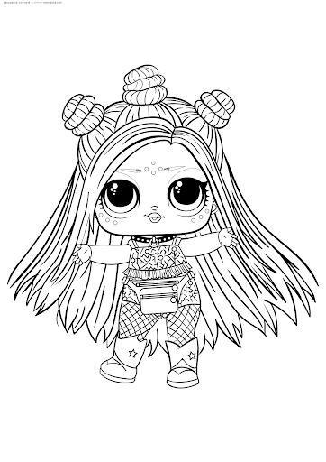 Раскраски куклы ЛОЛ с длинными волосами, булочками на голове и точками на лице (девочки, красивые, булочки, точки)