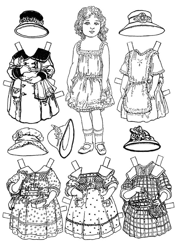 Раскраска: одень куклу в разных нарядах