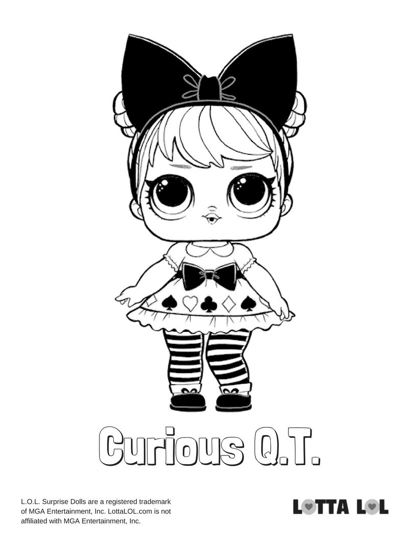 Раскраска кукла Curious Q.T и лол в разных нарядах (кукла, лол, развивающее)
