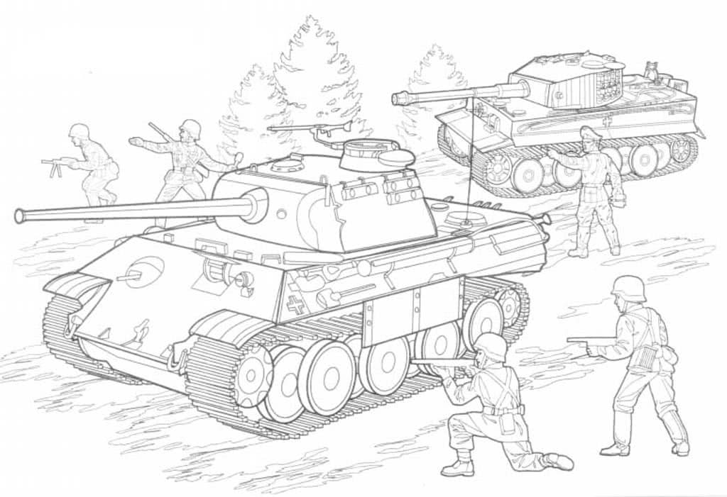 Раскраска танка военной техники для детей (военная, техника, оружие)