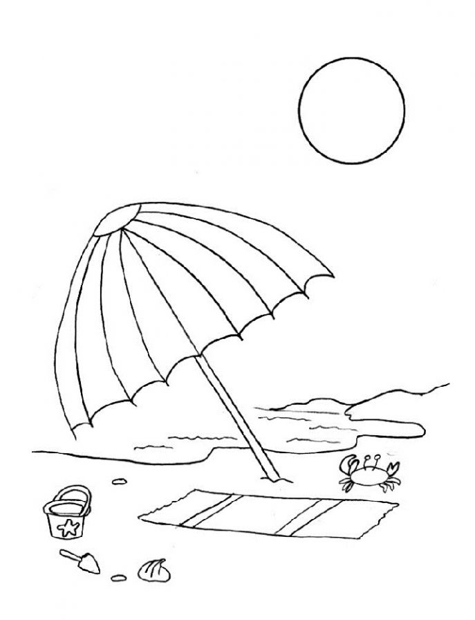 Раскраска на море: зонтик, плед, краб (краб)