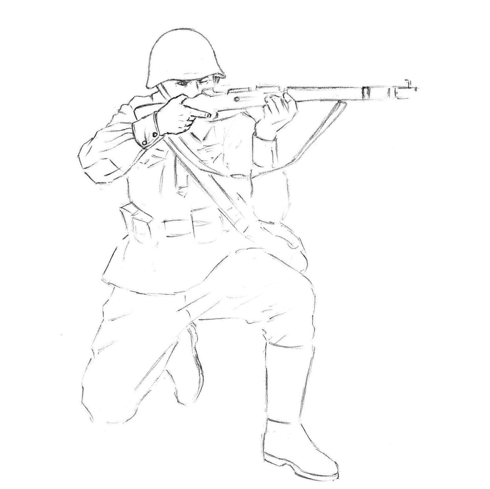 Раскраска с советским солдатом-снайпером. Скачать бесплатно на нашем сайте. (снайпер)