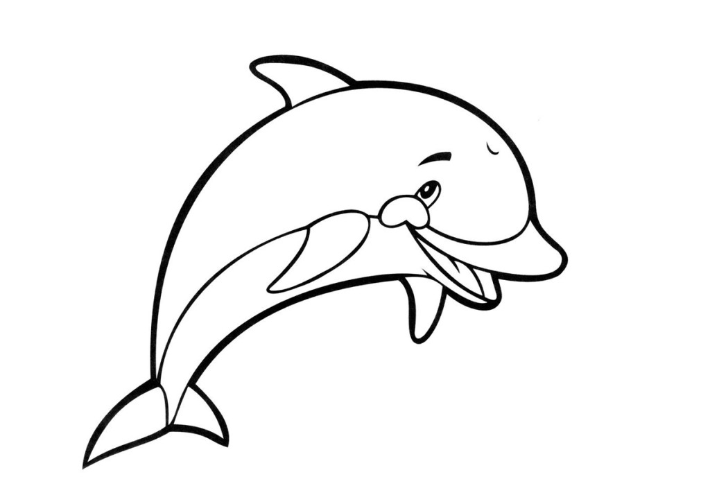 Раскраска с дельфином в море для детей (дельфин)