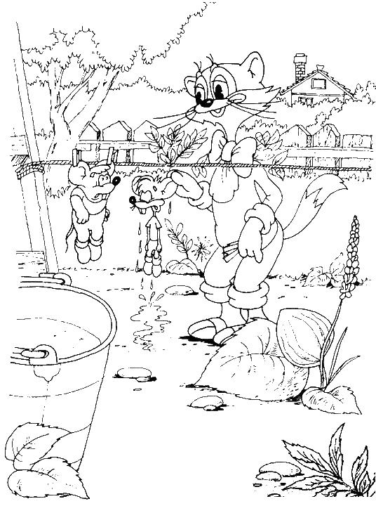 Раскраска кота Леопольда и его друзей-мышей на природе (отдых, мыши)