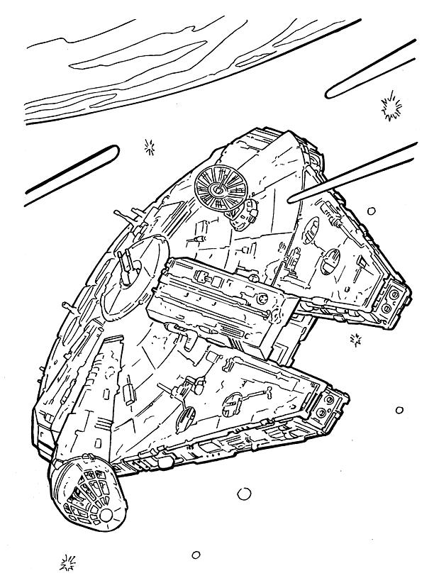 Раскраска Корабль Соло-Сокол из фильма Звездные войны