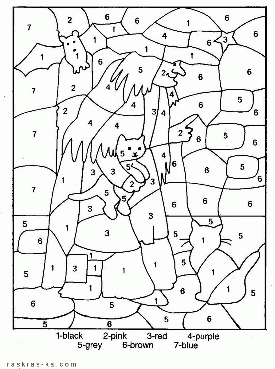 Ребенок раскрашивает картинку по номерам (сказки)