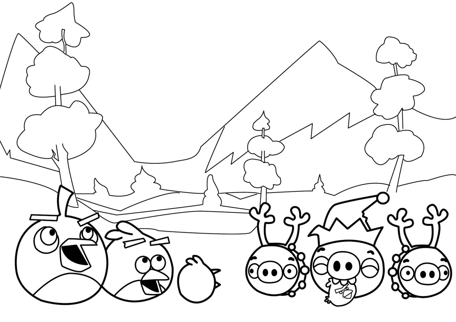 Раскраска с изображением героев из мультфильма Angry Birds
