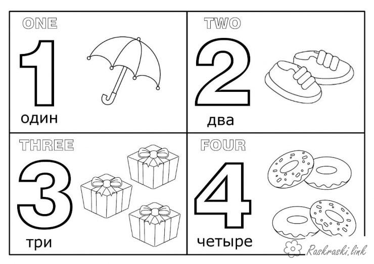 Раскраска с изображением цифры и предметов, связанных этой цифрой (Интересно)