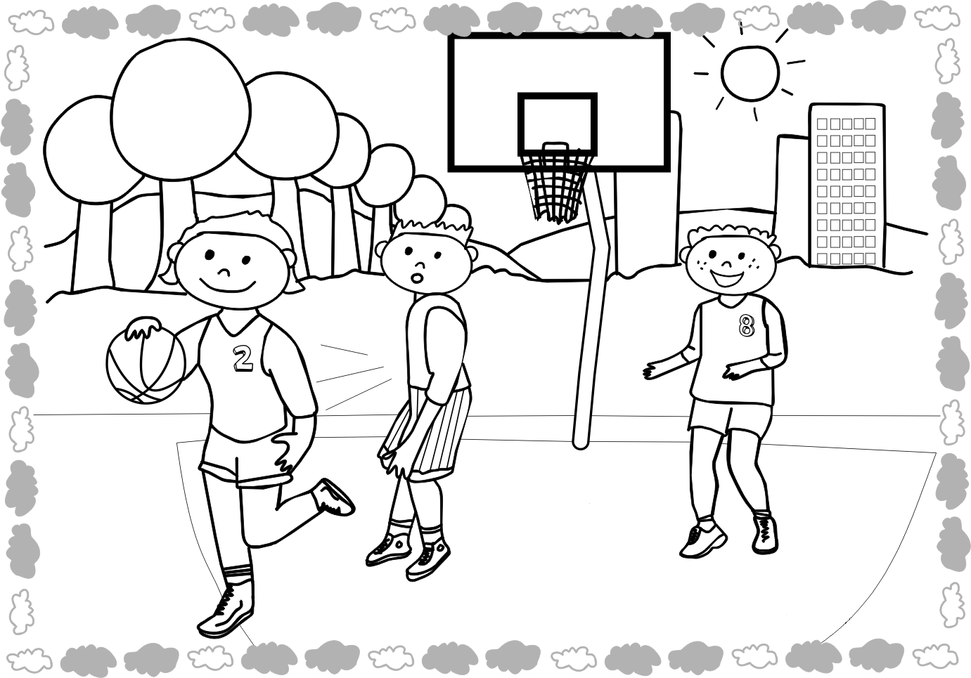 Раскраска с баскетболистом и мячом (баскетбол)