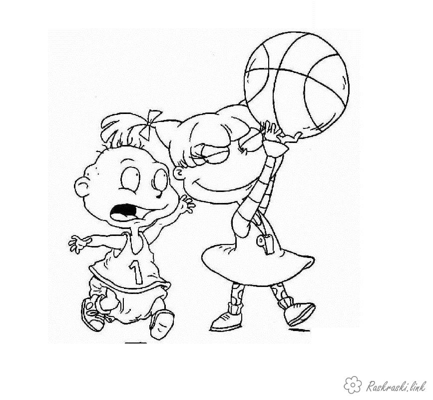 Раскраска Баскетбол - игрок с мячом на площадке (баскетбол)