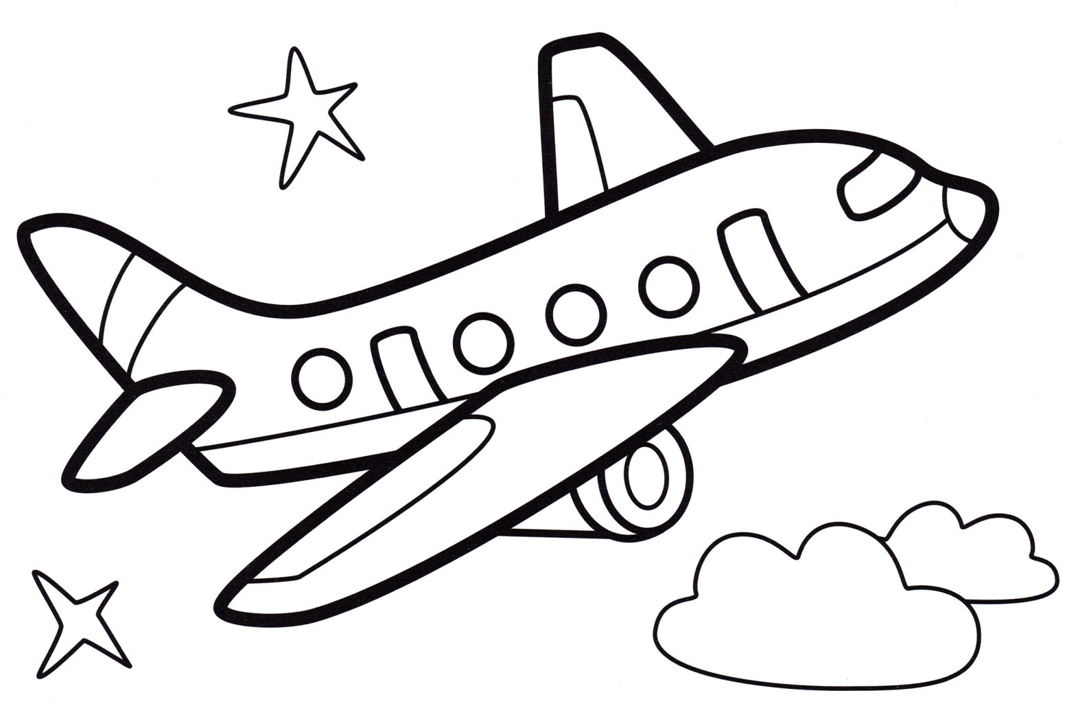 Раскраска маленький самолет летит среди облаков и звезд (самолет)