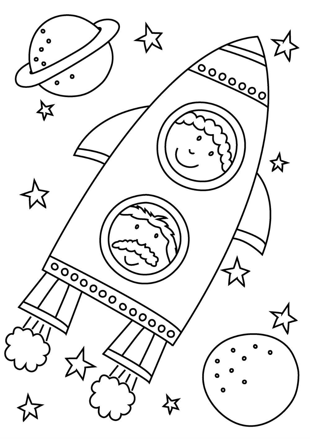Раскраска с звездами и планетами рядом ракета (планеты)