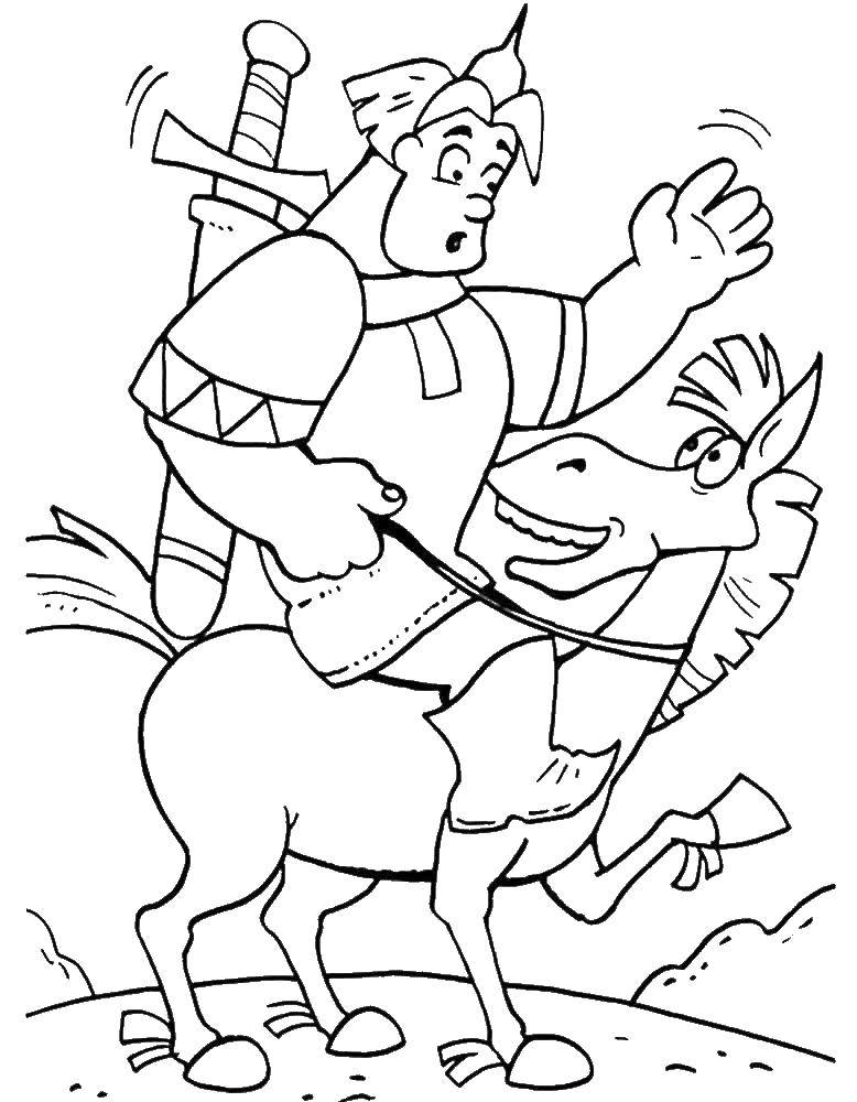 Раскраска с героями из сказки Богатырь и Алёша Попович (сказки, Богатырь)