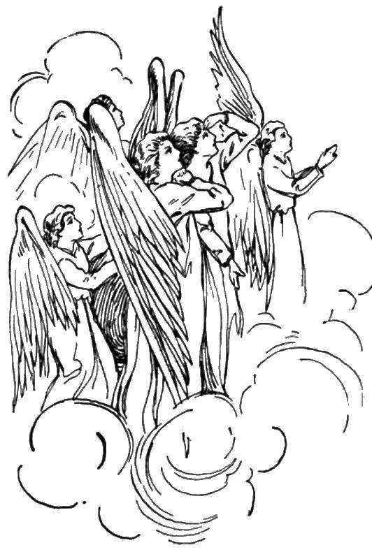 Раскраска ангела и небесного фона на Рождество (ангелы, небо)