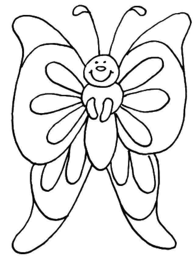 Раскраска с изображением бабочки, крыльев и гусеницы на тему весны для детей (гусеницы)