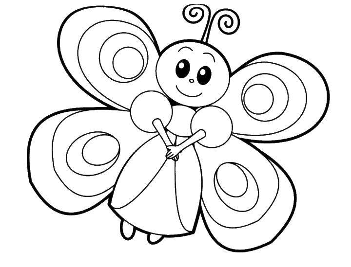 Раскраска бабочки с крыльями и платьем (бабочки, крылья, платье)