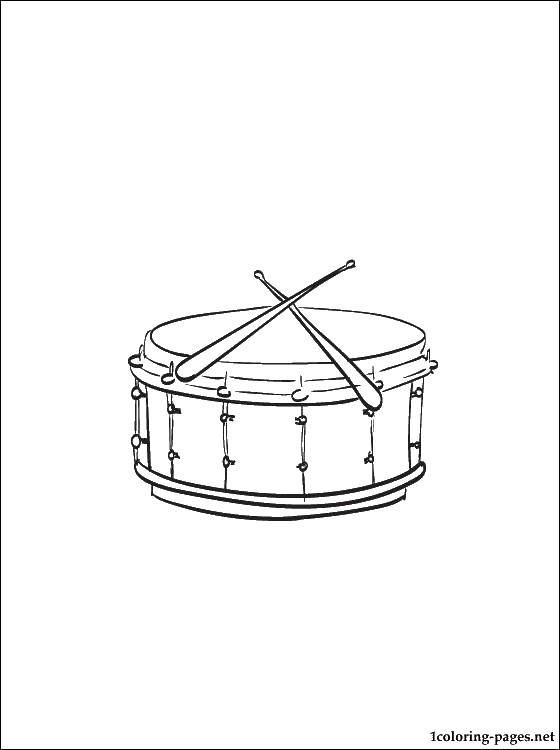 Раскраска барабан и палочки (барабан, палочки)