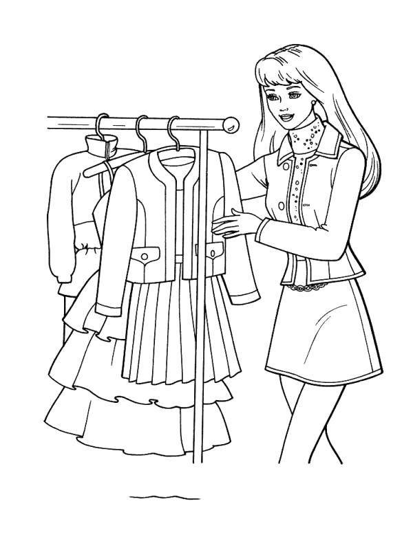 Раскраска модных нарядов в магазине Барби (Барби, наряды, магазин)