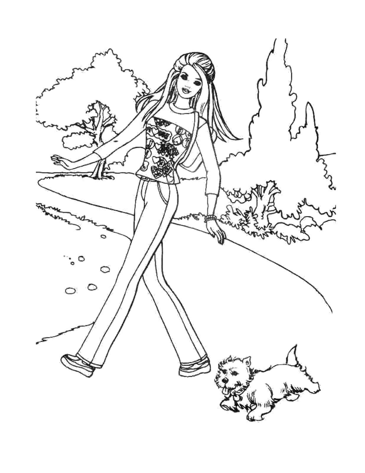 Раскраска Барби - девочка с куклой и собачкой (барби, собачка)