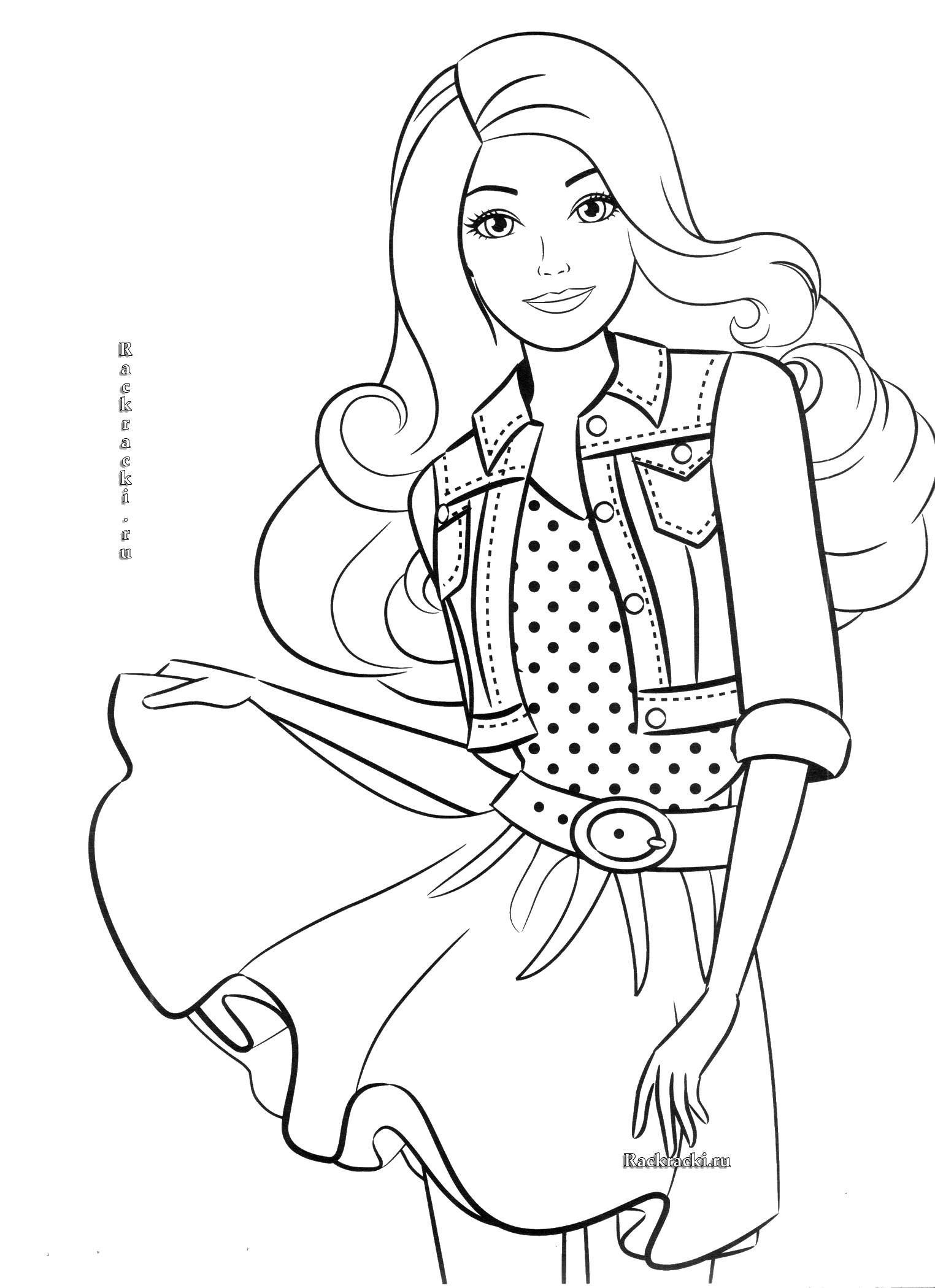 Раскраска Барби в модном платье (Барби, платье)