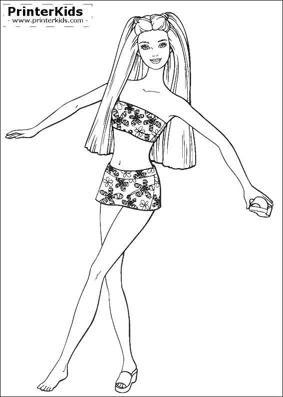 Раскраска Барби в купальнике с хвостиками для девочек (хвостики)