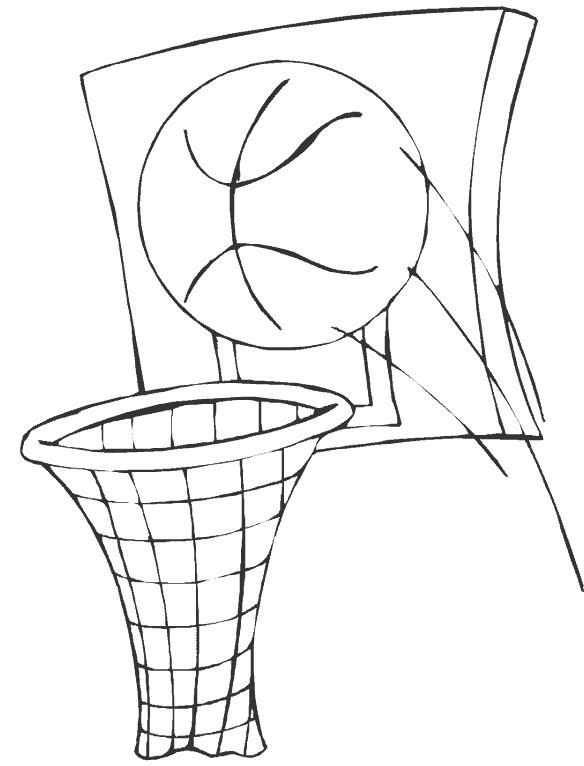 Раскраски для мальчиков: Баскетбольный мяч летит в кольцо (развлечение, кольцо, мяч)