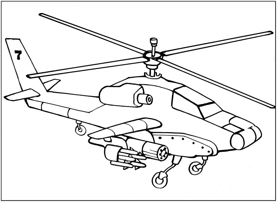 Раскраска Боевой вертолет для мальчиков (вертолет)