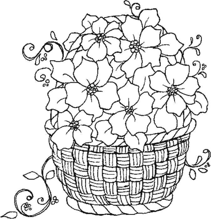 Раскраска цветы букет, корзина для девочек (корзина, цвета)