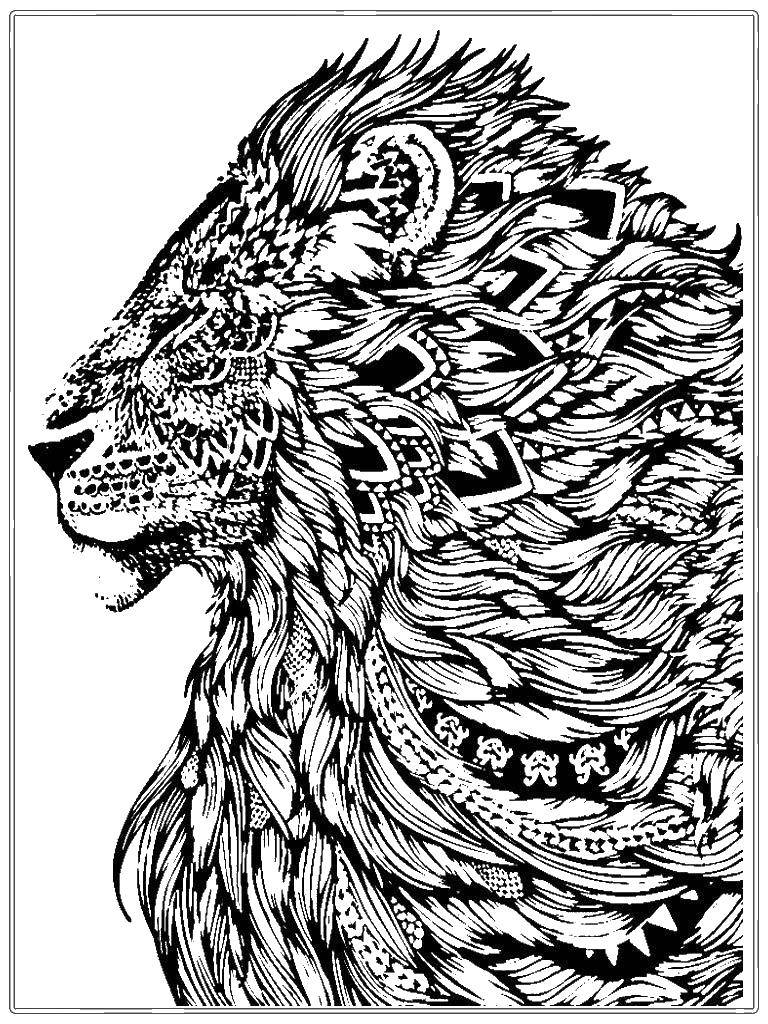 Раскрашенное изображение льва с узорами (лев)