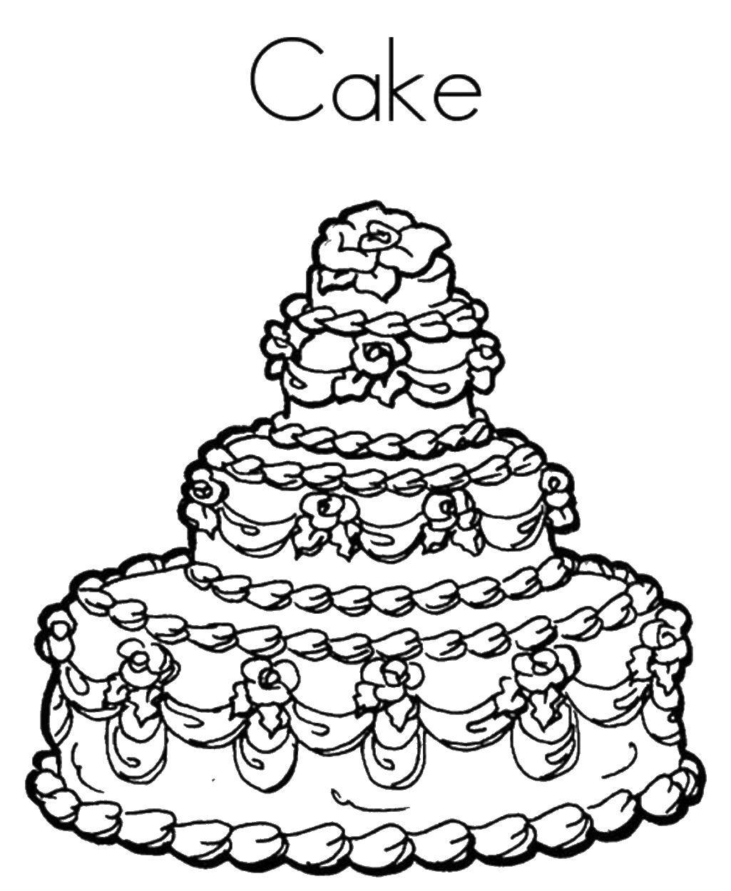 Раскраска торта с цветами и кремом (торты, крем)
