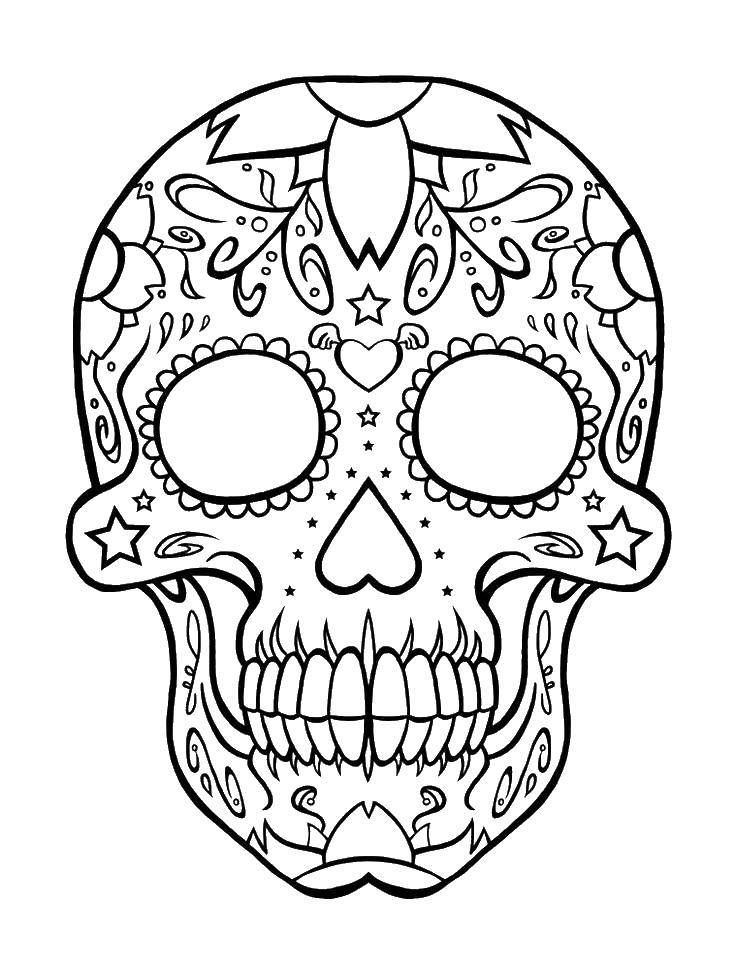 Раскраска черепа на День мертвых для развивающих заданий (череп, день, мертвых)