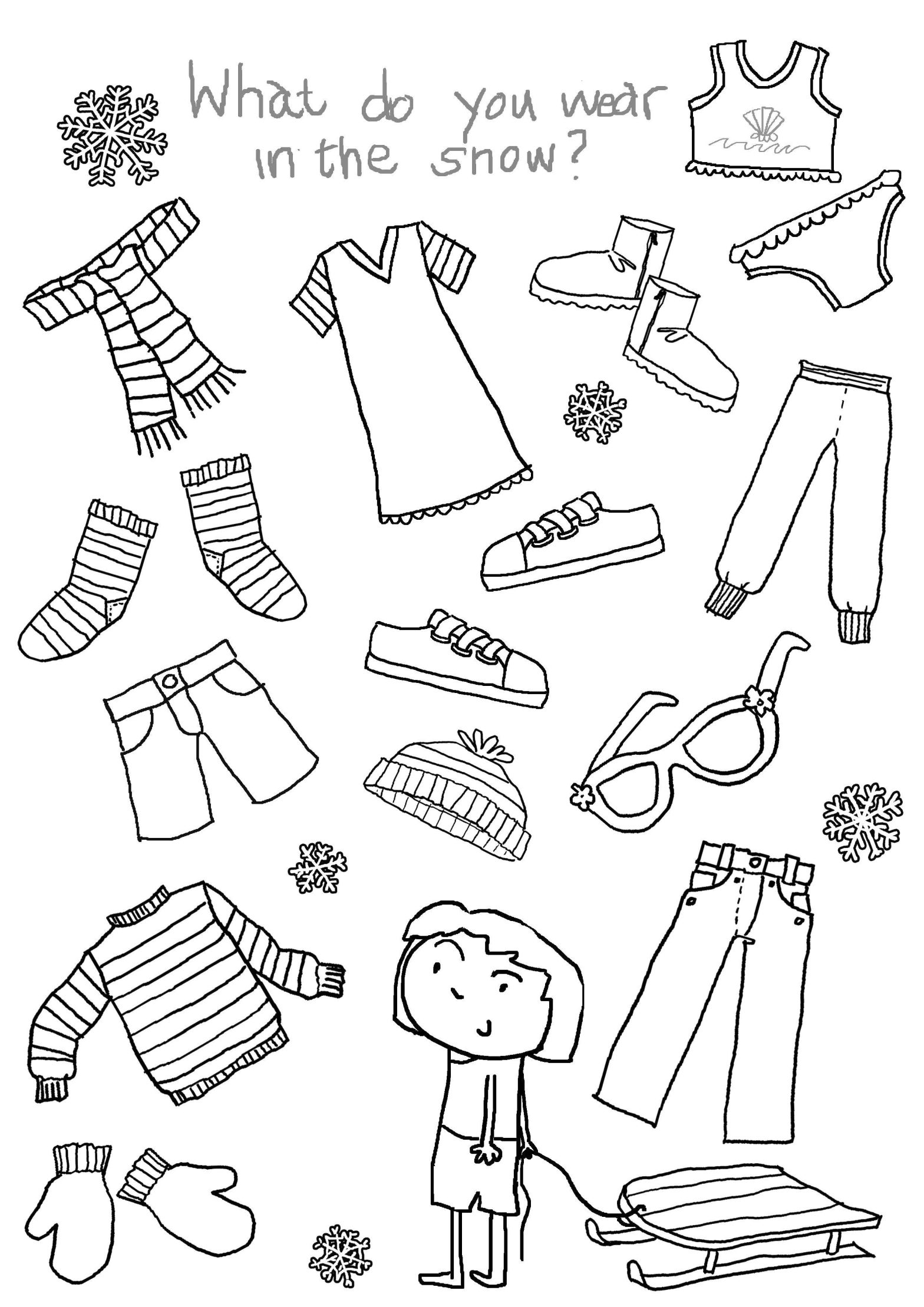 Раскраски на тему Одежда зима для девочек (одежда, зима)