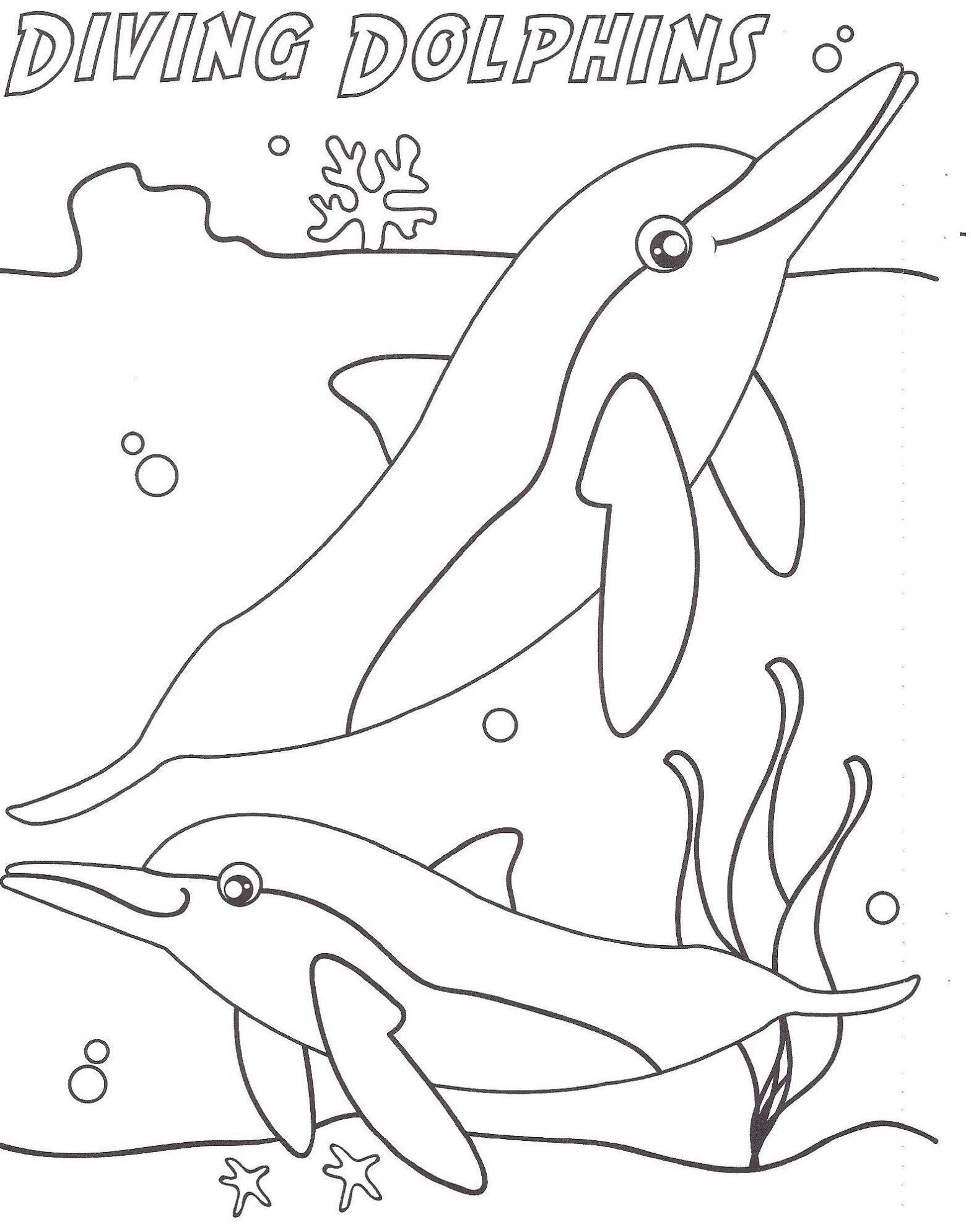 Раскраска морского подводного мира с дельфином для детей (дельфин)
