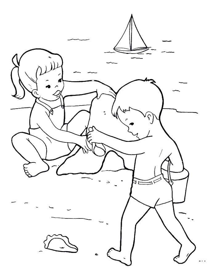 Дети рисуют на пляже (дети)