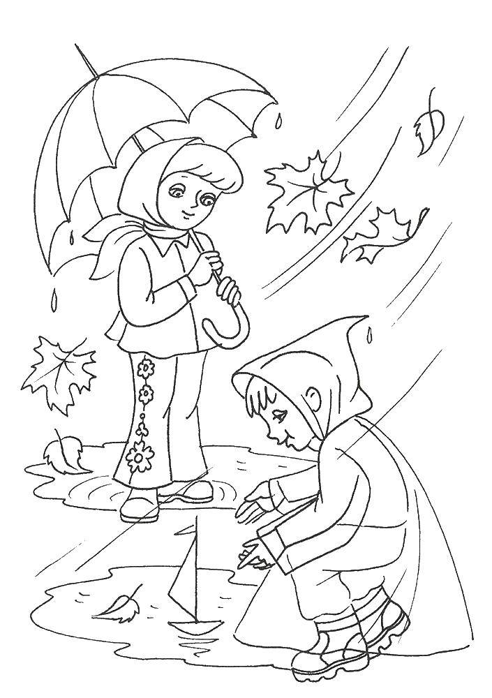 Раскраски осень дети дождь - изображения для детского творчества (дети, дождь)