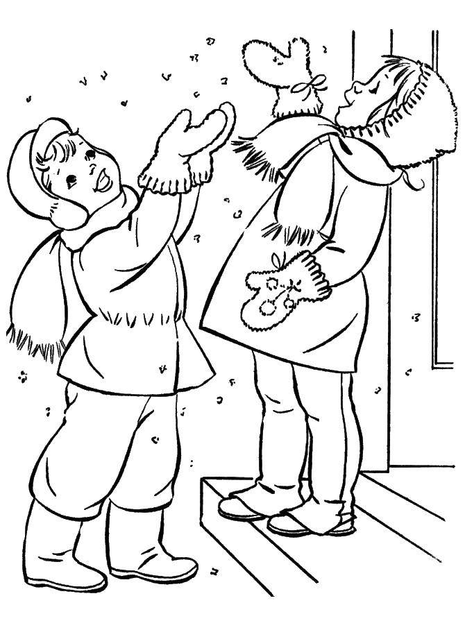 Раскраска зимнего пейзажа с детьми (радость, дети)