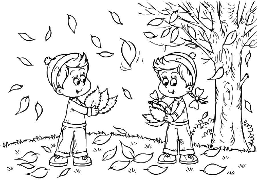 Раскраска осеннего листопада для детей (дети, развивающие)