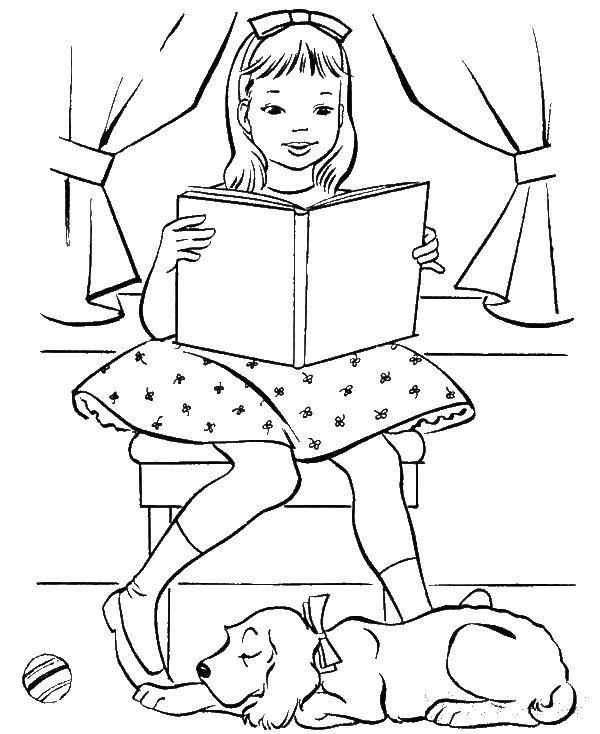 Раскраска с девочкой из книги (девочка, книги, развивающие)