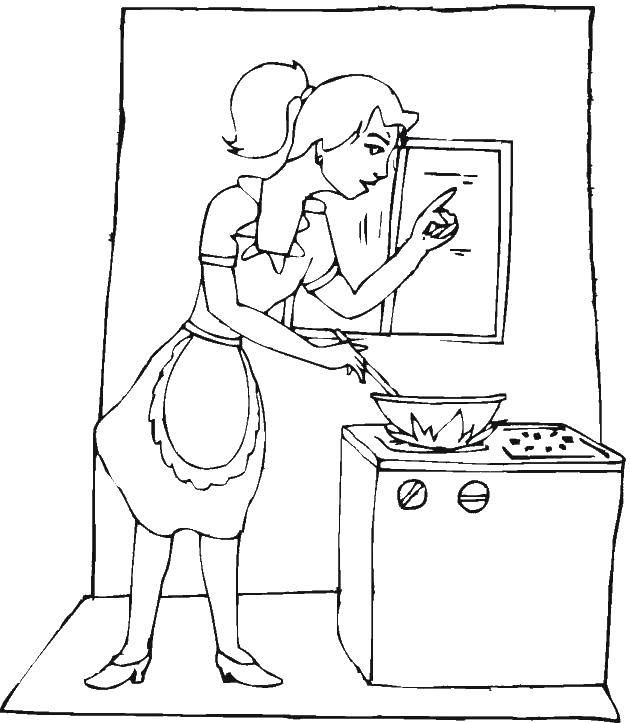 Раскраска на тему приготовления еды для девочек (приготовление)