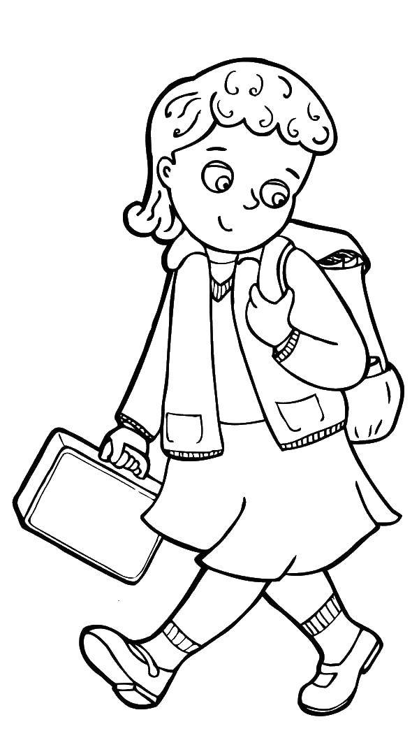 Раскраска школьных принадлежностей для девочек с рюкзаком (рюкзак, тетради)