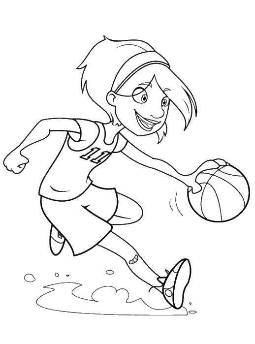 Девочка играет в баскетбол. Раскраска для девочек (девочка, баскетбол)