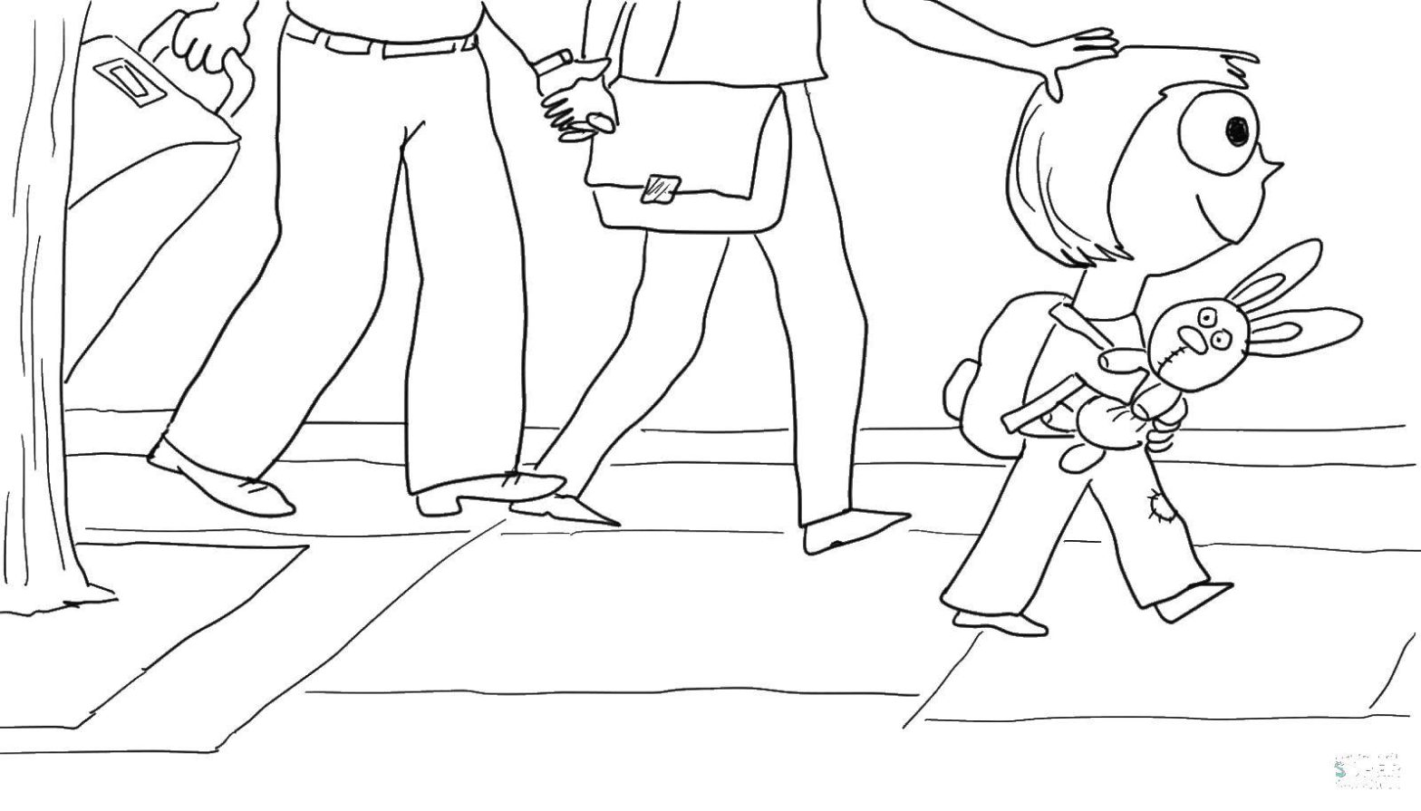 Раскраска семьи на прогулке для девочек (девочка, папа)