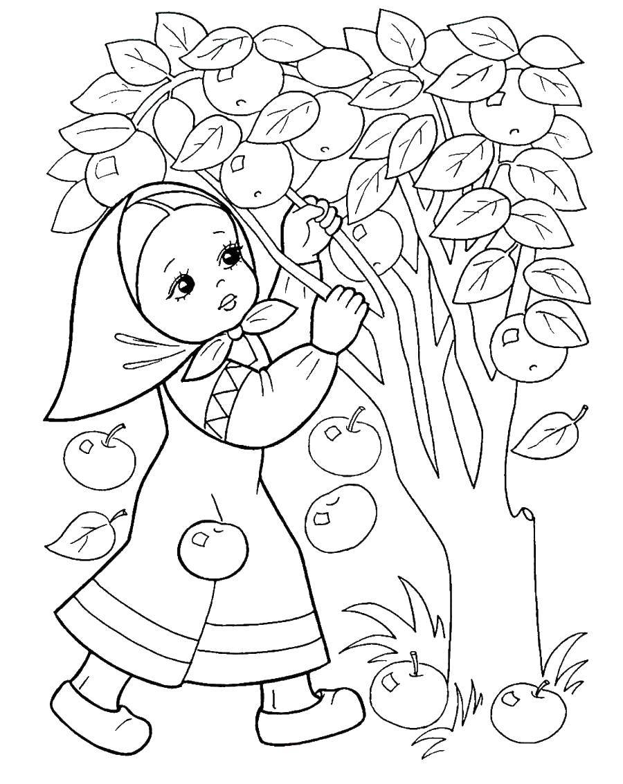 Раскраска яблони из сказки для девочек (яблоня, персонажи)