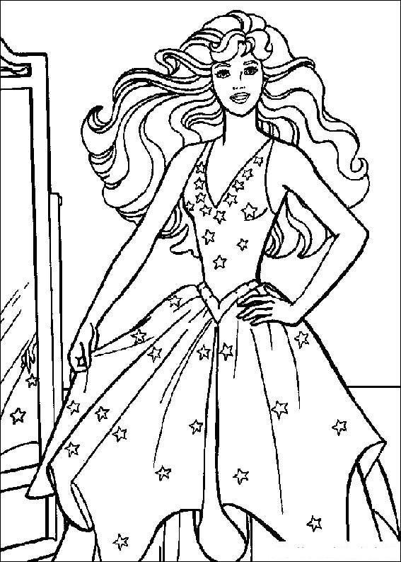 Раскраска девочки в платье со звездами (девочка, платье)
