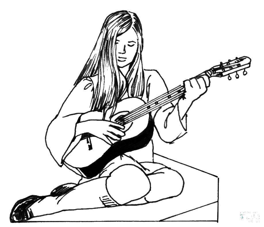 Раскраска гитара девушка и другие музыкальные инструменты для детей (гитара, девушка, музыкальные, инструменты)