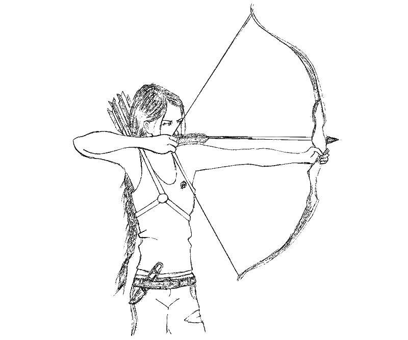 Раскраска с девушкой, луком и стрелой (девушка, стрела)