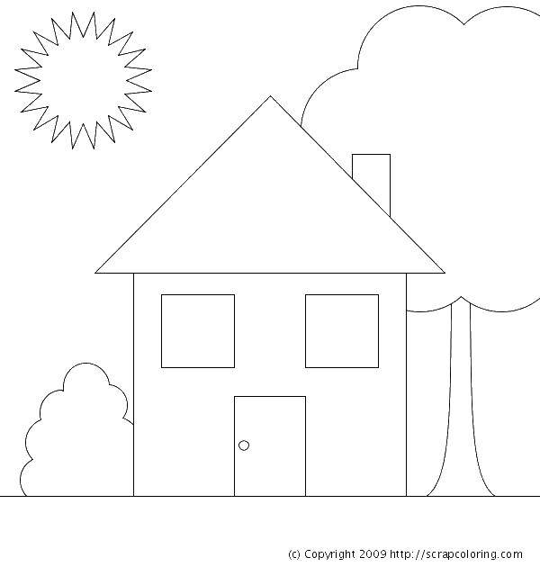 Раскраска дома, крыши и солнца для детей (дом, крыша, солнце, развивающие)