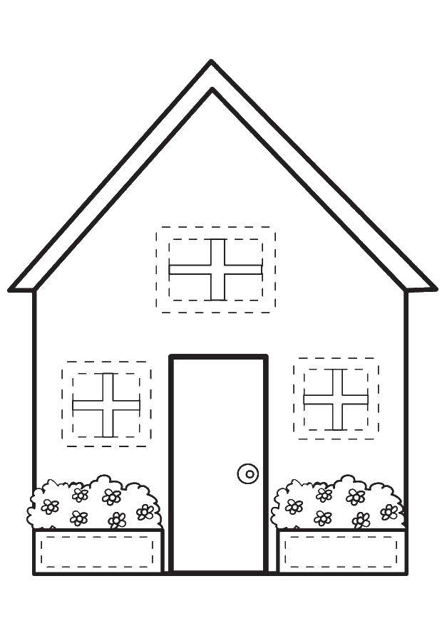 Раскраска дома с крышей и окнами (дома, крыша, дети)